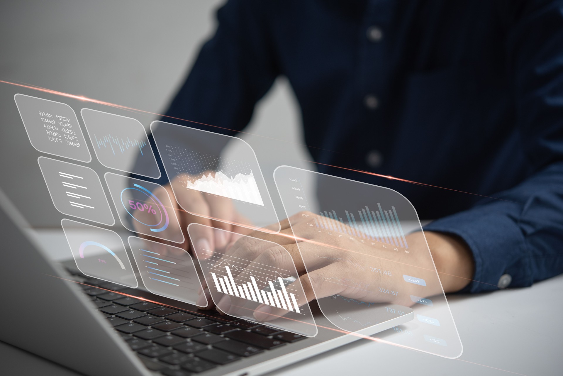 Business intelligence indicadores-chave de desempenho KPI e Business Intelligence, ou BI, é uma estratégia, marketing financeiro e de investimento, diagrama estatístico de big data.