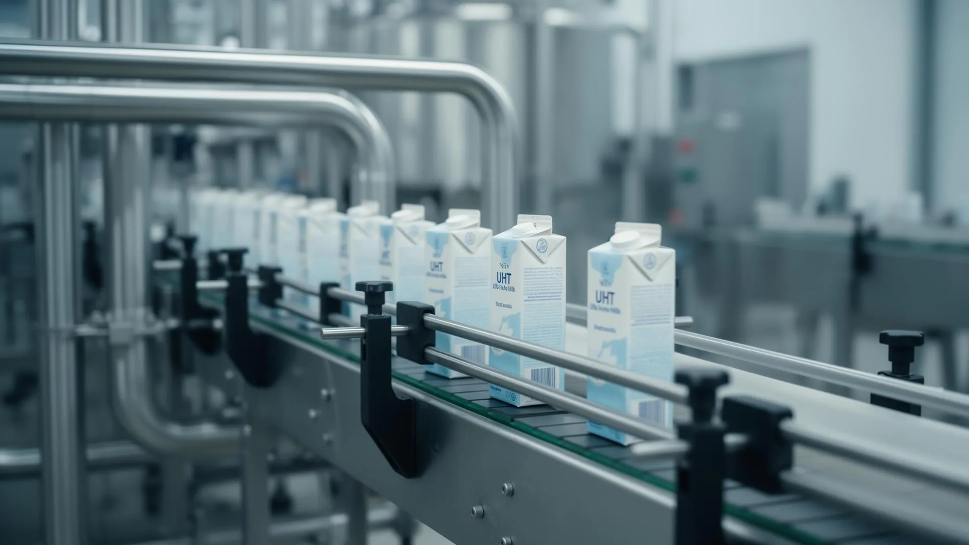 Linha de envase em ambiente industrial de alimentos e bebidas
